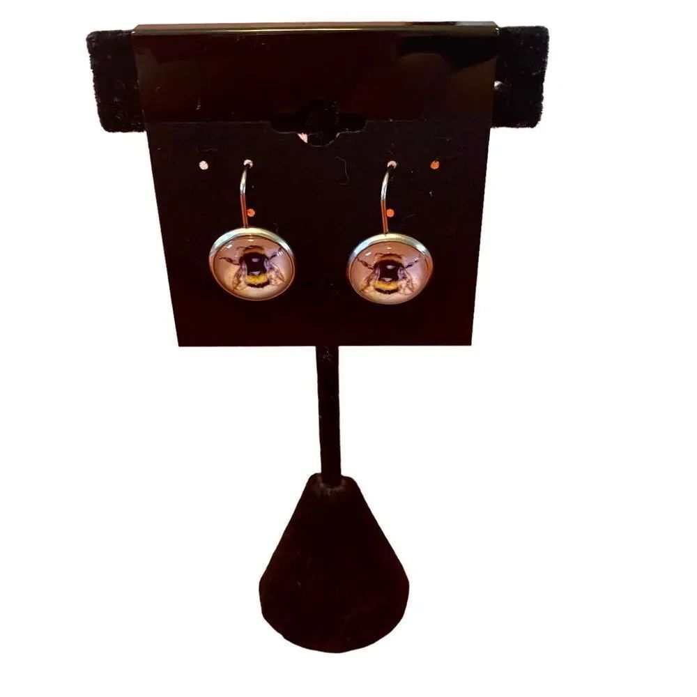 Hand Designed & Crafted Small Button Shaped Bee Earrings. - Picture 2 of 7